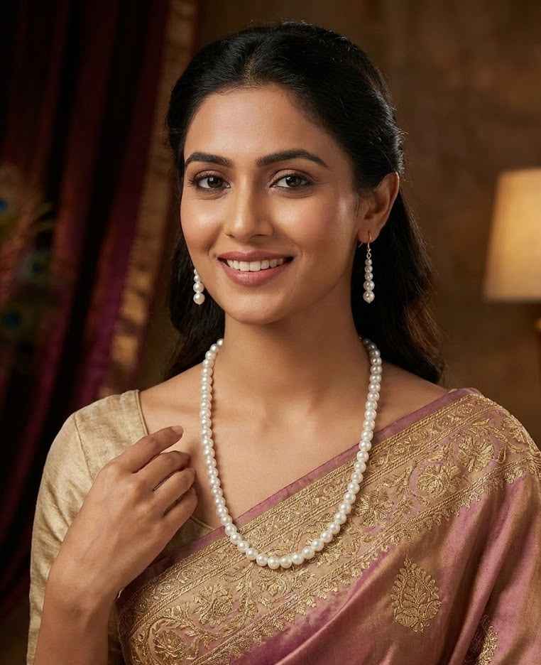 Traditional white pearl (moti) necklace set