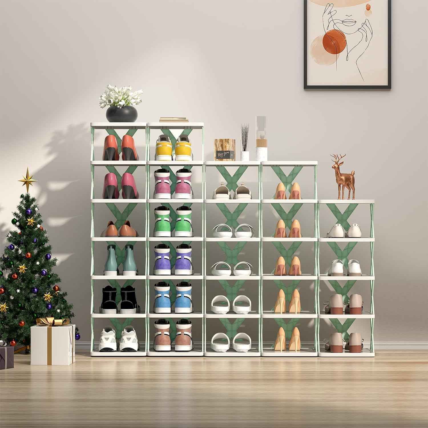 Adjustable Shoe Stand Organizer Stackable Storage Bedroom entryway Slots Shelf Footwear Rack