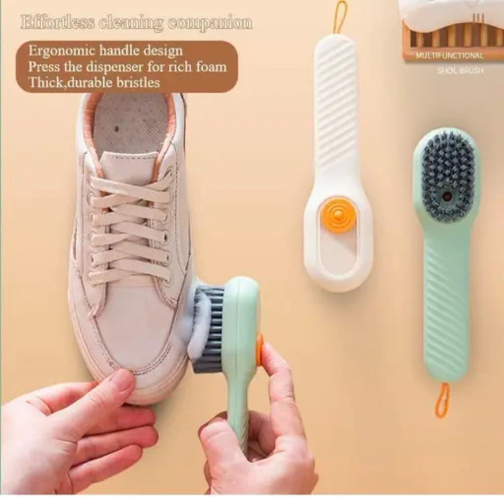 Shoe cleaner brush with liquid soap dispenser
