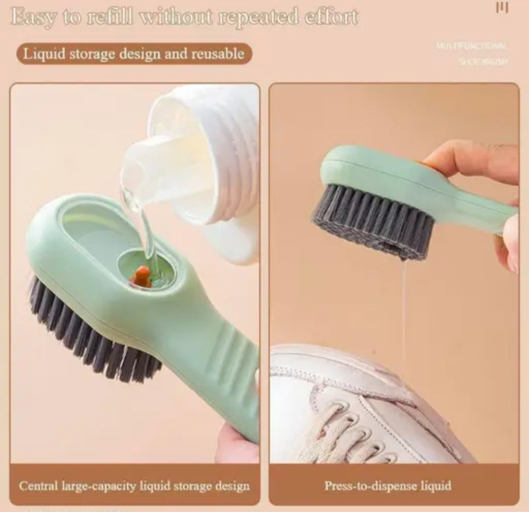 Shoe cleaner brush with liquid soap dispenser